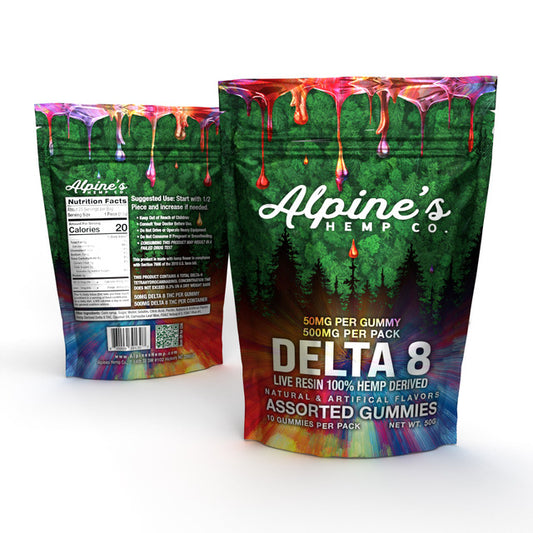 Alpine's Live Resin Delta 8 Gummies, 50mg each - Assorted Flavors - 10 Pack