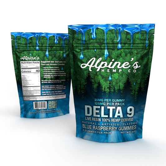 Alpine's Live Resin Delta 9 Gummies, 25mg each- Blue Raspberry- 5 pack