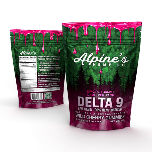 Alpine's Live Resin Delta 9 Gummies, 25mg each- Wild Cherry- 5 pack